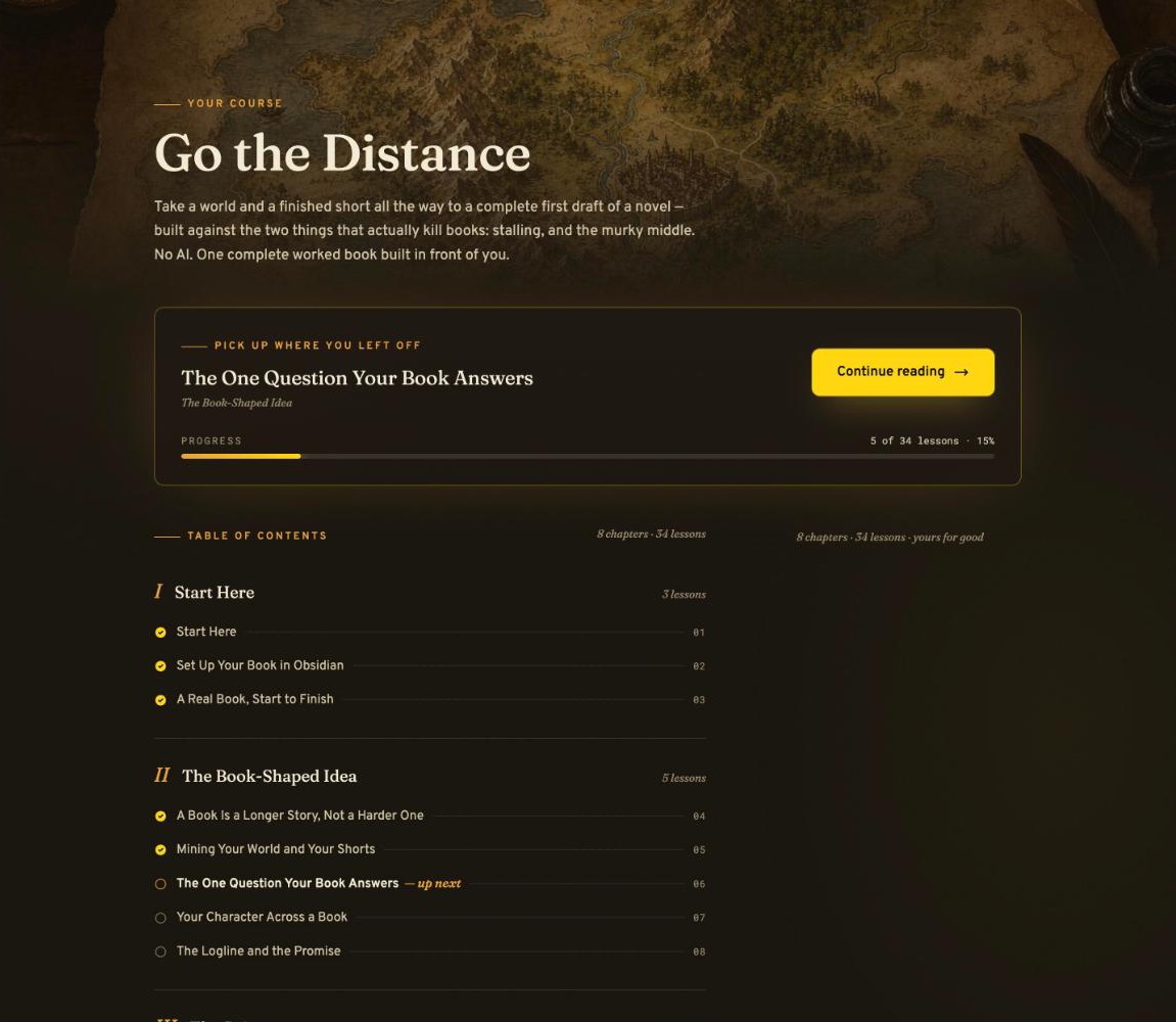 Go the Distance inside the Tavern: 8 chapters, 34 lessons, with the full table of contents
