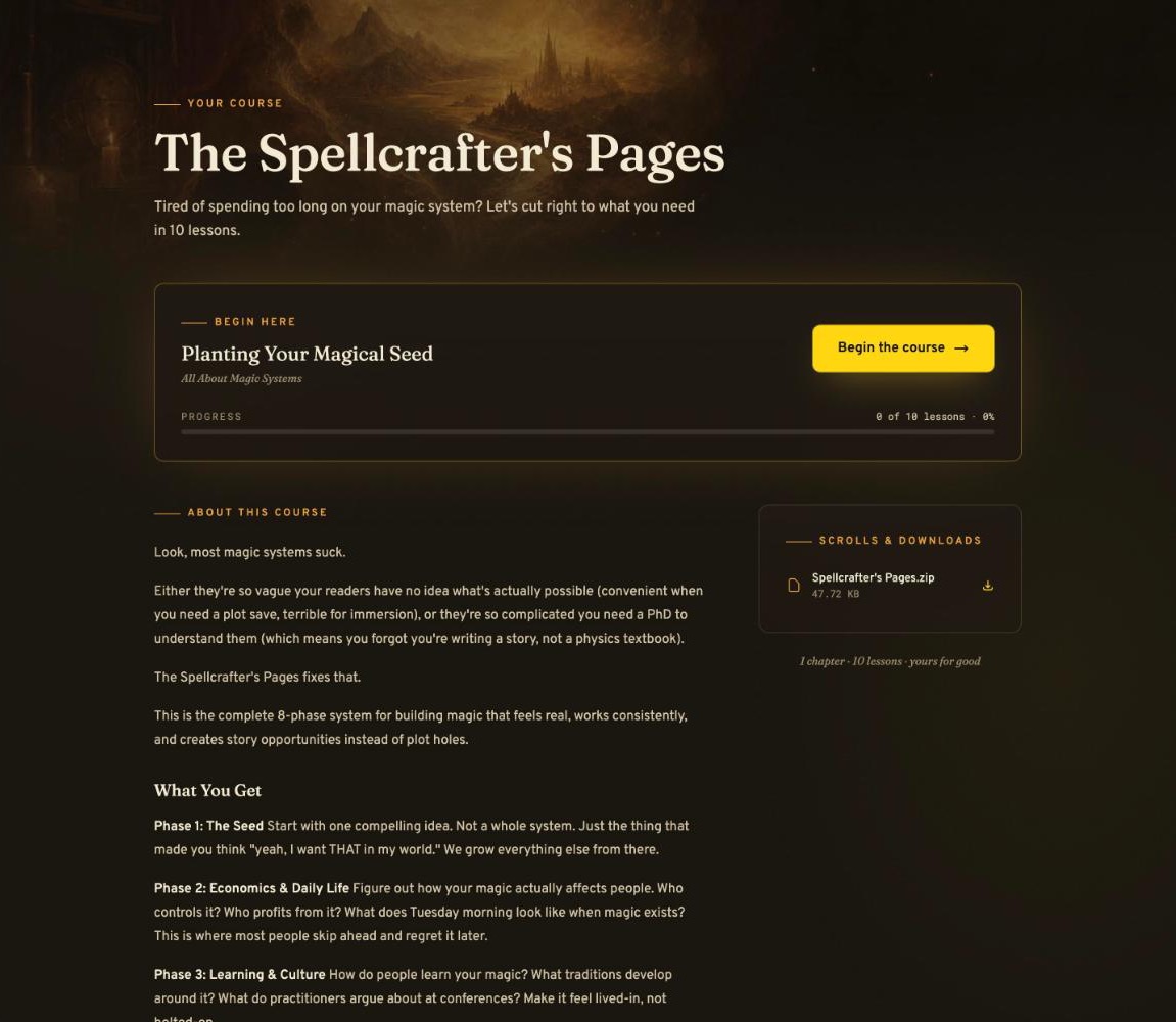 The Spellcrafter’s Pages inside the Tavern: the 8-phase magic system laid out, with downloadable files